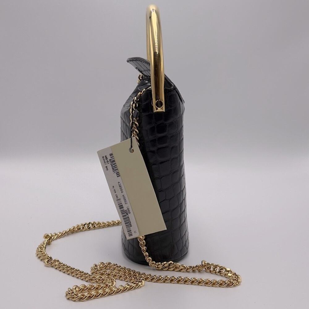 New Stella McCartney Black Croc Embossed Bucket Bag Gold Handle W/ Dust Bag - Picture 7 of 15